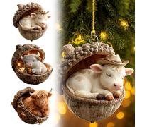 Highland Cow Acorn Ornaments, Cozy Christmas Ornaments, 2D Cute Animal Christmas Trees Hanging Decorations, Rustic Nature-Themed Home Decor, Highland Cow Animal Lovers Gift (3, Brown-D)