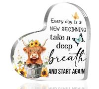 Highland Cow Acrylic Keepsake Gifts, Highland Cow Acrylic Decoration, with Encouraging Message, Colourful Ornament for Home Decor, Acrylic Desk Display for Living Room Bedroom or Office