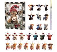 Highland Cow Advent Calendar 2024, Funny Cow Christmas Countdown Calendar 2024, 24 Days Christmas Advent Calendar With Highland Cow Ornament Pendant, Cute Highland Cow Set For Kids Adults