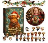Highland Cow Advent Calendar 2025, 24-Day Christmas Countdown Calendar with 24 Mini Highland Cow Ornaments, Cute 2D Hanging Decorations for Tree Home Decor