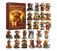 Highland Cow Advent Calendar 2025-24 Day Surprise Collectible Ornament Set with Costumed Cows | Christmas Countdown for Kids & Collectors, Cute Holiday Home Decor (B)