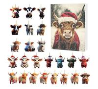 Highland Cow Advent Calendar 2025, 24 Days Christmas Advent Calendar, Highland Cow Ornaments For Christmas Tree Home Decoration