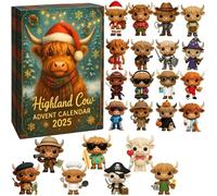 Highland Cow Advent Calendar 2025, 24 Days Christmas Countdown Calendar with 24 Different Mini Highland Cow Ornaments,Perfect Holiday for Cow Lovers