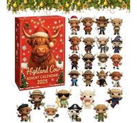 Highland Cow Advent Calendar 2025, 24 Days Christmas Countdown Calendar with 24 Pcs 3D Highland Cow Ornaments, Holiday Decor & Gift for Cow Lovers,For Christmas Tree Home Decor (C(3D))