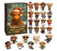 Highland Cow Advent Calendar 2025,24 Days Christmas Countdown Calendar with 24 Uniquely Highland Cow Figurine,Cute Holiday Decor (D-3D Stereoscopic)