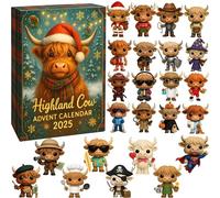 Highland Cow Advent Calendar 2025, 24 Days Christmas Countdown Calendar with 24 Uniquely Mini Highland Cow Ornaments, for Tree Home Decorations, Christmas Countdown Gifts