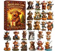 Highland Cow Advent Calendar 2025, 24 Days Christmas Countdown Calendar with 24Pcs 3D Handmade Highland Cow Christmas Ornaments (#A)