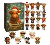 Highland Cow Advent Calendar 2025, 24 Days Christmas Countdown Calendars with 24 Different Highland Cow Ornaments, Realistic Design Christmas Vacation Advent Calendar for Holiday Home Decor (1 pcs)