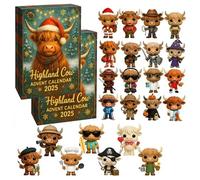 Highland Cow Advent Calendar 2025, 24 Days Christmas Countdown Calendars with 24 Different Highland Cow Ornaments, Realistic Design Christmas Vacation Advent Calendar for Holiday Home Decor (2 pcs)