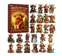 Highland Cow Advent Calendar 2025-24 Days Christmas Countdown with 24 Unique Mini Ornaments, 2D Cute Holiday Decor (RED)