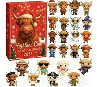 Highland Cow Advent Calendar 2025, 24 Days Christmas Countdown with 3D Ornament, Mini Scottish Cow Christmas Decorations for Xmas Tree, Home, Door, Wall, Car, Gift for Cow Lovers (Red Box)