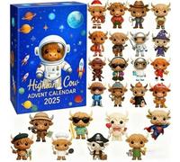 Highland Cow Advent Calendar 2025, 24 Days Christmas Countdown with 3D Ornament, Mini Scottish Cow Christmas Decorations for Xmas Tree, Home, Door, Wall, Car, Gift for Cow Lovers (Blue Box)
