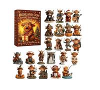 Highland Cow Advent Calendar 2025, 24 Days Christmas Countdown with 3D Ornament, Mini Scottish Cow Christmas Decorations for Xmas Tree, Home, Door, Wall, Car, Gift for Cow Lovers (Brown Box)