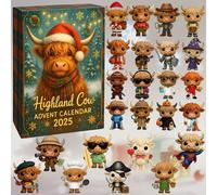 Highland Cow Advent Calendar 2025,24 Days Countdown Calendar Gift,2D Flat Highland Cow Figurine Advent Calendar 2025 with 24 Pcs Highland Cow Christmas Ornaments,Cute Holiday Decor (SET-A)