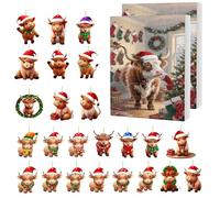 Highland Cow Advent Calendar 2025, 24 Days Countdown Calendar Gift, Highland Cow Figurine Advent Calendar 2025 with 24 Pcs Highland Cow Christmas Ornaments, Cute Christmas Decor (B-2)