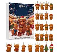 Highland Cow Advent Calendar 2025, 24 Days Countdown Calendar Gift with 24 Pcs 2D Highland Cow Doll, Highland Cow Figurine Advent Calendar 2025 Christmas Tree/Home Decoration (A)