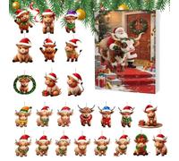 Highland Cow Advent Calendar 2025, 24 Days of Christmas Countdown Calendar with Mini Highland Cow Ornaments, 2d Acrylic Cute HighlandCow Ornament Set for Window Car Rearview Mirror