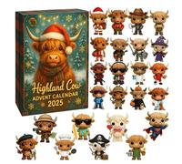 Highland Cow Advent Calendar 2025, 24 Days of Surprise Countdown Calendar Gift Box, With 24 Highland Cow Christmas Hanging Ornaments, For Christmas Tree Home Decoration (1pc)