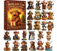 Highland Cow Advent Calendar 2025, 24Pcs 2D Acrylic Highland Cow Ornaments, Christmas Countdown Calendar Highland Cow Gifts Figurine Christmas Tree & Home Decorations, Stocking Fillers for Kids
