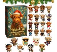 Highland Cow Advent Calendar 2025,2D Flat Mini Highland Cow Ornaments,24 Day Highland Cow Ornaments Christmas Countdown Calendar,Surprise Holiday Gifts for Xmas Tree Home Door Wall Car Decor