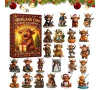 Highland Cow Advent Calendar 2025 Handmade Highland Cow Doll Ornaments Christmas Tree Decor 24 Days Countdown Calendar with Festive Scenes Cute Holiday Home (A)