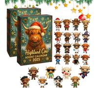 Highland Cow Advent Calendar 2025 - Highland Cow Doll Christmas Decoration, 24 Days Christmas Countdown Calendars with Mini Highland Cow Ornaments (2pcs)