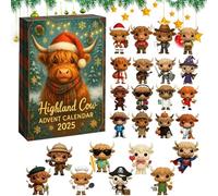 Highland Cow Advent Calendar 2025 - Highland Cow Doll Christmas Decoration, 24 Days Christmas Countdown Calendars with Mini Highland Cow Ornaments (1pcs)