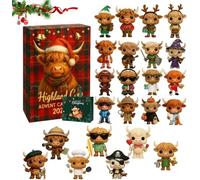 Highland Cow Advent Calendar 2025, Highland Cow Figurine Advent Calendar 2025 with 24 Pcs Highland Cow Christmas Ornaments, 24 Days Countdown Calendar Gift, Perfect Holiday for Cow Lovers (C)