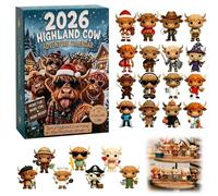Highland Cow Advent Calendar 2026, 24-Days Advent Calendar 2026 (Type A) | 24-Day Countdown, 3D Bull Figurine, Blind Box Set, Mini Ornaments, Cattle Figurines