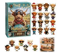 Highland Cow Advent Calendar 2026, 24-Days Advent Calendar 2026 (Type B) | 24-Day Countdown, 3D Bull Figurine, Blind Box Set, Mini Ornaments, Cattle Figurines