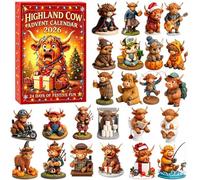 Highland Cow Advent Calendar 2026, 24 Days Christmas Countdown Calendar | 24Pcs Mini 3D Highland Cow Figurines, Funny Christmas Desk Ornaments, Christmas Highland Cow Gifts for Lovers