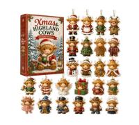 Highland Cow Advent Calendar 2026, 24Pcs Flat Decorations for All Ages | Solid printed faces, Tidy finished pieces, Compact posting size, Tray inside the box, Ribbon loops attached