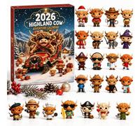 Highland Cow Advent Calendar 2026, 3D Christmas advent calendars - 24Pcs | Open one mini cattle figurine each day for a cozy 24-day Christmas countdown, then display the complete collection
