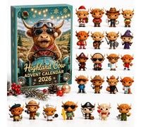 Highland Cow Advent Calendar 2026, 3D Christmas advent calendars - 24Pcs | Open one mini cattle figurine each day for a cozy 24-day Christmas countdown, then display the complete collection
