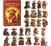 Highland Cow Advent Calendar 2026 3D figurine Every Day Brings New Surprise | 24 Day Countdown - Reusable Realistic Cute Mini Highland Cow Christmas Advent Animal Figurines - for Tree Ornament Decor