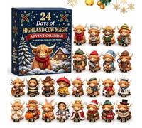 Highland Cow Advent Calendar 2026 for 24 Days of Festive Countdown，3D | Cute Acrylic Farm Cattle Mini Figurines Collectibles for Christmas Tree Ornaments Hanging Pendants Home Decor Magic Set