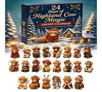 Highland Cow Advent Calendar, 24 Unique Acrylic Ornaments, Decorative 2D Flat Hanging Charms for Christmas Tree Decoration
