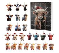 Highland Cow Advent Calendars 2025, 24 Day Highland Cow Christmas Countdown Calendar, Christmas Advent 2d Acrylic Cute Highlandcow Ornament Set, Cute Ornaments Pendant For Tree, Window, Cabinets(E)