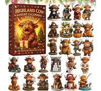 Highland Cow Advent Calendars 2025, 24 Days Christmas Countdown Calendar, 24 Different Mini Highland Cow Ornaments,3D Cattle Hanging Pendants for Holiday Decor, Cows Lovers Gift (A)
