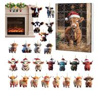 Highland Cow advent calendars 2025, 24 Days Christmas Countdown Calendar With 24 Different Highland Cow Ornaments, 2D Acrylic Ornaments For Window Car Mirror Wall Door Christmas Tree Decor