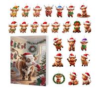 Highland Cow Advent Calendars 2025 | 24 Days Highland Cow Pendant Christmas Countdown Calendar 2025 | 2D Plateau Cattle Ornaments Advent Calendars | Funny Yak Figures Christmas Tree Decorations