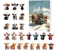 Highland Cow Advent Calendars 2025, Cute Highland Cattle Advent Calendars, 24 Day Cows Ornaments Christmas Countdown Calendar, Cows Pendant Christmas Decorations Countdown Calendar (J)