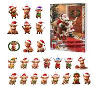 Highland Cow Advent Calendars 2025, Highland Cattle Advent Calendars 2025 Christmas Countdown Calendar With 24 Cute 2D Acrylic Cartoon Cow Ornaments For Wall Door Window Tree