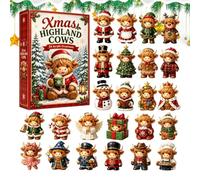Highland Cow Advent Calendars 2026 | 24 Days Christmas Countdown | Cute Cattle Countdown Calendar With 2D Collectible Mini Figurines | 24 Mini Cow Ornaments For Christmas Tree Decoration
