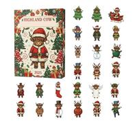 Highland Cow advent calendarss 2025, 24 Days Christmas Countdown Calendar with 24 Pcs 2D Acrylic Highland Cow Christmas Ornaments, Handmade HighlandCow Doll Ornaments For Family And Friends