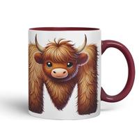 Highland Cow Alphabet Monogram Coloured Ceramic Cup Mug Letter M Rustic Farmhouse Animal Letter Gift V2 11oz (Maroon)