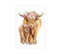 Highland Cow And Baby Art Poster Canvas Poster Bedroom Decor Landscape Office Room Decor Gift 12x18inch(30x45cm)