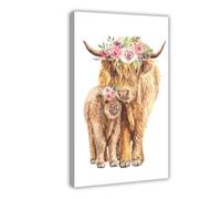 Highland Cow And Baby Art Poster Canvas Poster Bedroom Decor Landscape Office Room Decor Gift 20x30inch(50x75cm)