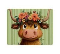 Highland Cow and Flowers Mouse Pad, Aesthetic Rectangle Desk Mat Non-Slip Rubber Base, 2mm Thick, 11x9 Inch, Color291
