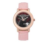 Highland Cow and Lamb Women's Wrist Watch Easy Reader with Leather Strap Analog Display Wonderful Ladies Gifts